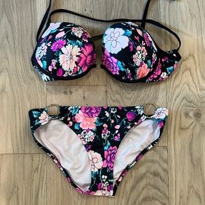 Shade & Shore Floral Bikini - Black and Pink